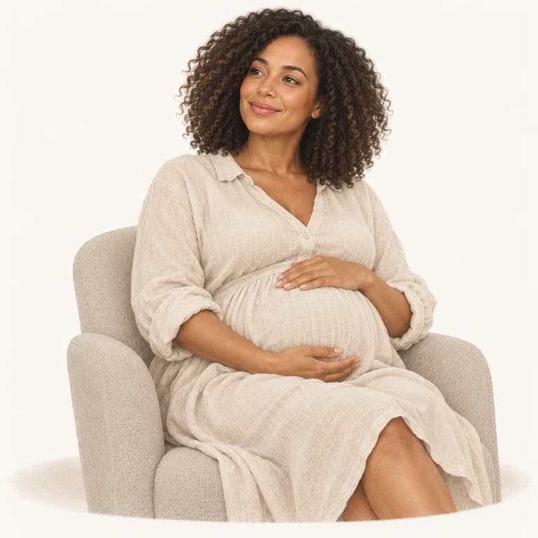 Editorial illustration of a pregnant woman resting her hands on her bump